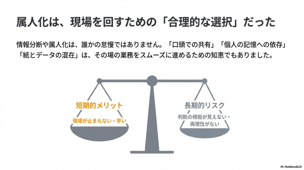 属人化は、現場を回すための合理的な選択だった